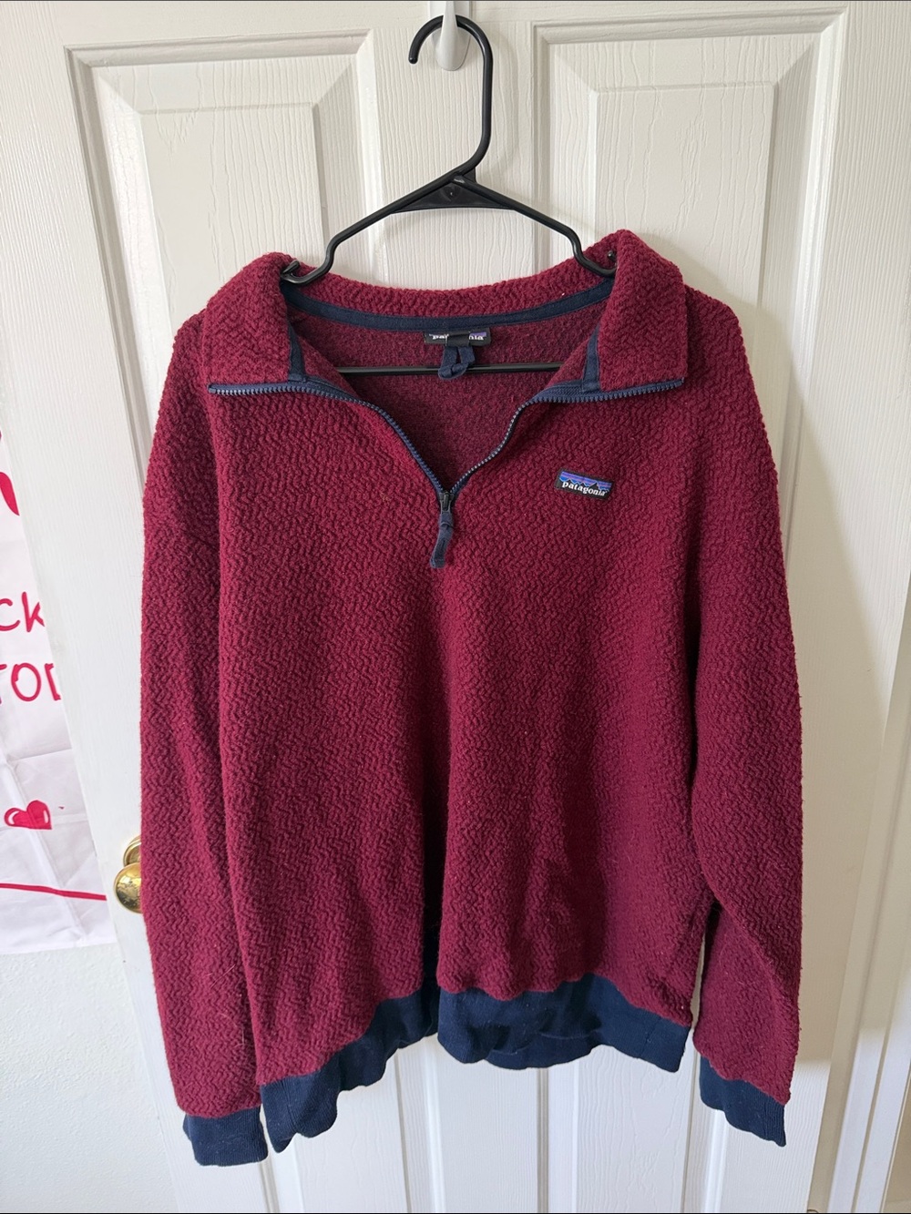 Patagonia Maroon Half-Zip Fleece Pullover with Navy Trim